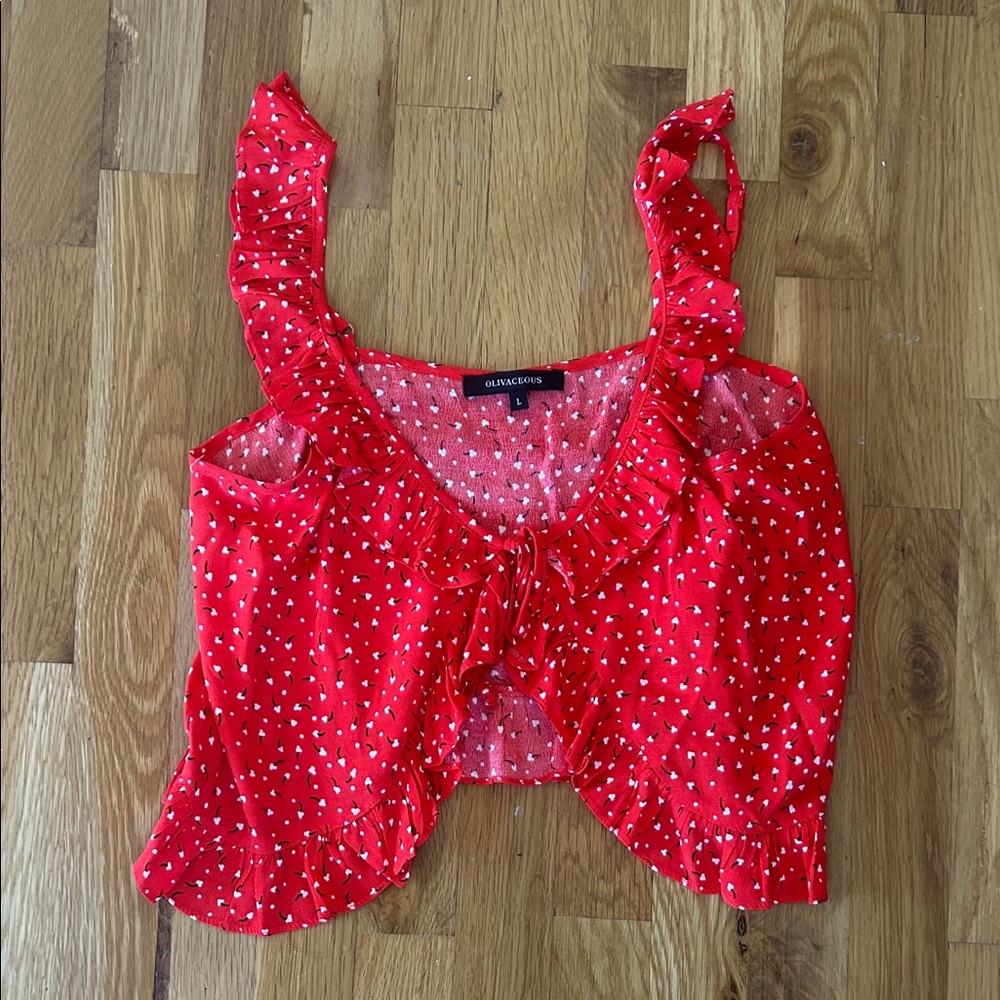 Olivaceous Red Floral Ruffle Top